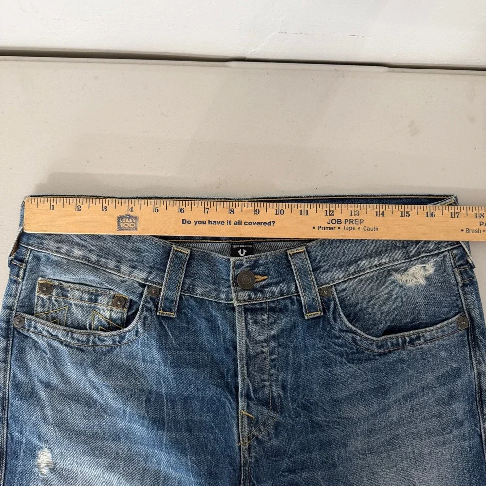 True Religion Rocco Relaxed Skinny Jeans Medium Blue Wash Distressed Mens 34